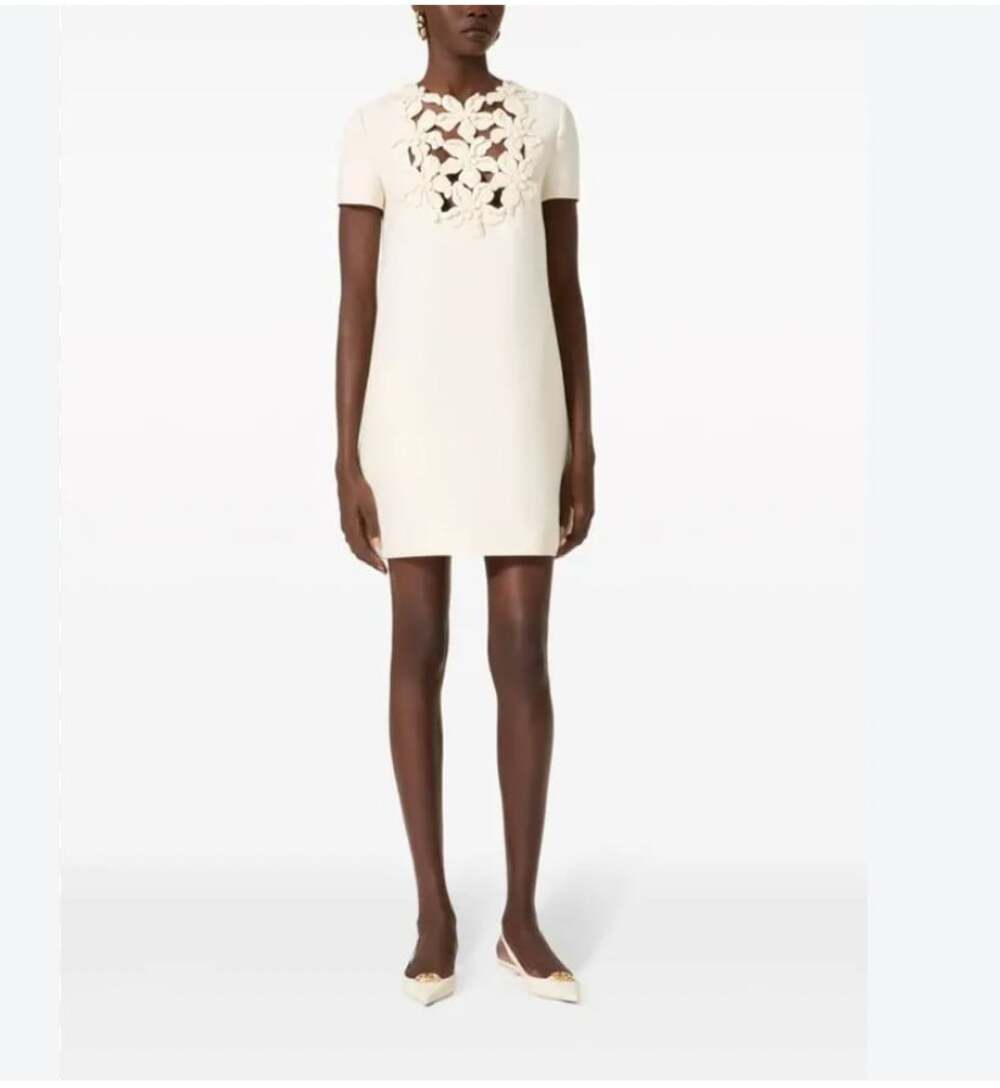 Valentino Altorilievo Dress Womens 44 White Floral Applique Short Mini Shift